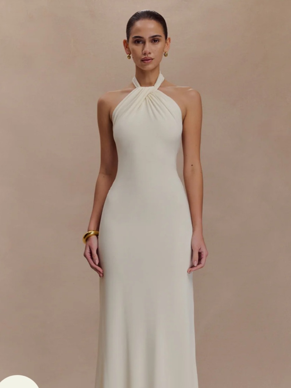 Meshki Cream Strapless Twist Halter Maxi Dress
